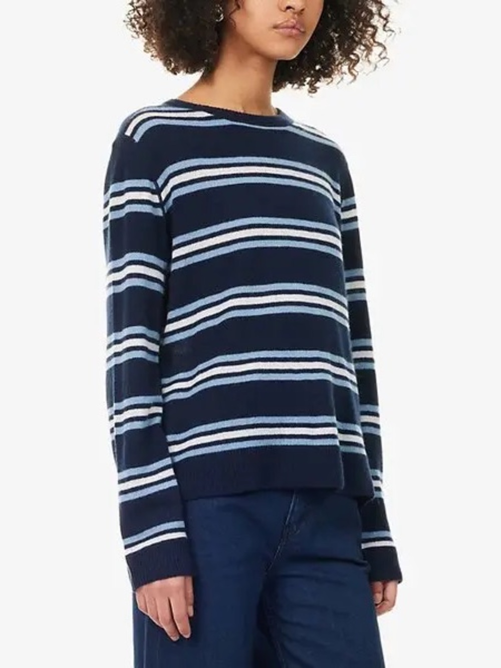 Reformation Cashmere Boyfriend Sweater Navy Blue Stripes